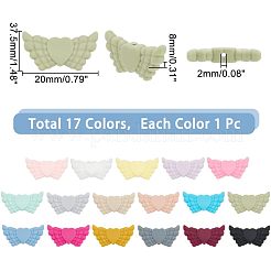 17 個 17 色食品グレードの環境に優しいシリコーン焦点ビーズ  翼とハート  ミックスカラー  20x37.5x8mm  穴：2mm  1pc /カラー&nbsp;SIL-HY0001-05