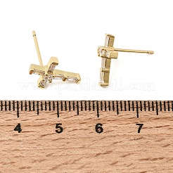 クロス真鍮マイクロパヴェクリアキュービックジルコニアスタッドピアス  カドミウムフリー＆鉛フリー  長持ちメッキ  ラックめっき  18KGP本金メッキ  13.5x9.5mm&nbsp;EJEW-C186-18G-02