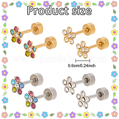 4ペア4色のラインストーンフラワースタッドピアス  女性のためのステンレス鋼のイヤリング  ミックスカラー  10x6x6mm  1ペア/カラー&nbsp;EJEW-AN0004-72