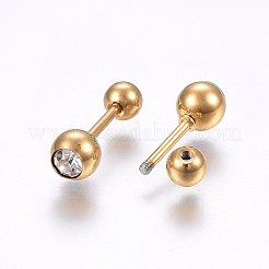 304ステンレススチール製耳たぶプラグ  スクリューバックイヤリング  ラインストーン付き  ラウンド  クリスタル  ゴールドカラー  5mm  ピン：1mm  12のペア/袋&nbsp;EJEW-H362-09G