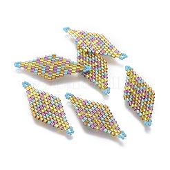 MIYUKI＆TOHO手作り日本のシードビーズリンク  織機模様  菱形  カラフル  40~41.5x16~16.7x1.7~1.8mm  穴：1.4~1.5mm&nbsp;SEED-E004-M16