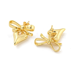 Bowknot & Heart Brass Stud Dangle Earrings for Women&nbsp;EJEW-G387-01G