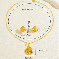Brass Teardrop with Flower Pendant Necklace & Stud Earrings Sets for Women&nbsp;WB6446