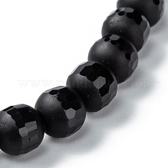 つや消しガラスビーズブレスレットを伸ばします  多面カット  ラウンド  ブラック  ラウンド：6mm  内径：2-1/8インチ（5.3cm）&nbsp;BJEW-I296-05A