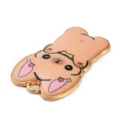 メッキ合金エナメルチャームラック  ゴールドカラー  犬チャーム  桃パフ  25x16x2mm  穴：2mm&nbsp;FIND-Q099-10G-05