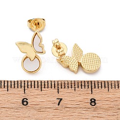 蝶の真鍮シェルスタッドピアス  耳ナッツ  カドミウムフリー＆鉛フリー  ラックめっき  長持ちメッキ  18KGP本金メッキ  13x8.5mm&nbsp;KK-D363-22G