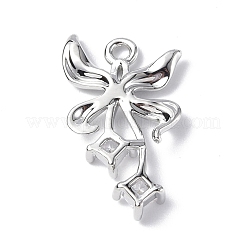 真鍮製マイクロパヴェキュービックジルコニアペンダント  蝶の花のチャーム  プラチナメッキ  16x12.5x2.3mm  穴：1.4mm&nbsp;KK-F846-05A-P