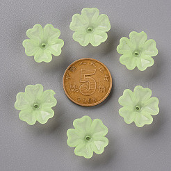 透明な艶消しアクリルビーズキャップ  5花びら  花  緑黄  16.5x6mm  穴：1.6mm&nbsp;X-MACR-S371-04A-728