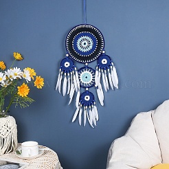 Evil Eye Woven Web/Net with Feather Wall Hanging Decorations&nbsp;PW-WG62000-01