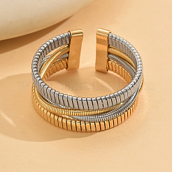ツートンカラーの亜鉛合金製3連カフバングル  フラット  プラチナ·ゴールデン  内径：2.68インチ（6.8cm）&nbsp;WG02E92-01