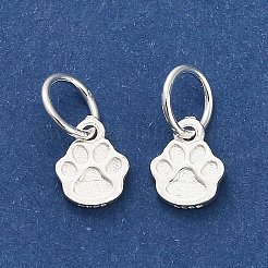 スターリングシルバーの足跡チャーム925個  丸カンとスタンプ925個付き  銀  7.5x6x1.5mm  穴：4mm&nbsp;STER-P071-07S