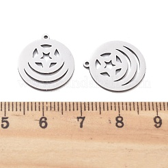 ステンレスペンダント201個  レーザー切断  スターチャーム付きフラットラウンド  ステンレス鋼色  17x15x1mm  穴：1mm&nbsp;STAS-V001-14