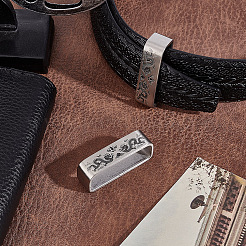 304ステンレススチールウエストベルトキーパーリング  ドラゴン模様の長方形  アンティークシルバー  12x45x17mm  内径：40.5x13mm&nbsp;STAS-WH0044-31