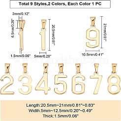 304ステンレスペンダント  数0~9  ゴールドカラー  20.5~21x5~12.5x1.5mm  穴：6~7x3mm  10番号  1個/本  10個/セット&nbsp;STAS-UN0004-80G