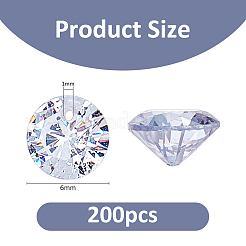 キュービックジルコニアの尖ったバックペンダント200個  多面カット  フラットラウンド  透明  6mm  穴：1mm&nbsp;ZIRC-FH0001-51A