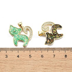 真鍮マイクロパヴェクリアキュービックジルコニアペンダント  カドミウムフリー＆鉛フリー  合成オパール付き  猫の形  18KGP本金メッキ  ミックスカラー  18.5x20.5x3mm  穴：3.5x3mm&nbsp;KK-A221-17G