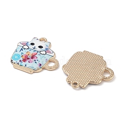 プリント合金ペンダント  猫の入ったティーカップ  ライトゴールド  ライトスカイブルー  22.5x23x2.5mm  穴：2mm&nbsp;LS-ENAM-Z018-01KCG-03