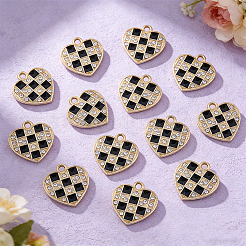 合金ラインストーンペンダント30個。  エナメルスタイル  ハートチャーム  ゴールドカラー  19.5x19x2mm  穴：2mm&nbsp;ENAM-SC0008-21G