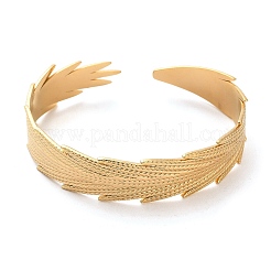 304 Stainless Steel Feather Cuff Bangles&nbsp;BJEW-G694-03G