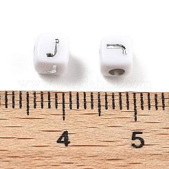 不透明なアクリルビーズ  文字のある正方形  シルバーライン入り  文字J  5x5x5mm  穴：2mm  約5000ocs&nbsp;OACR-D282-06J
