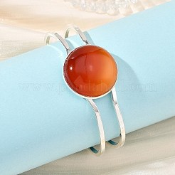 Natural Mixed Gemstone Half Round Brass Hinged Cuff Bangles&nbsp;BJEW-JB14509-01
