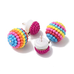 樹脂ワックスベリーラウンドボールダングルスタッドピアス  女性のための鉄のアクセサリー  カラフル  37.5mm  ピン：0.7mm&nbsp;EJEW-O073-01G