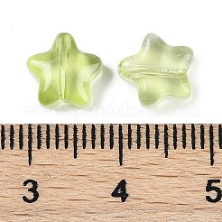 透明なスプレー塗装ガラスビーズ  きらめき力  スター  緑黄  8x8x4mm  穴：1mm&nbsp;X1-GLAA-NH0003-01E
