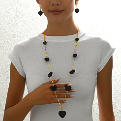 Vintage Chic Alloy Resin Heart Earrings & Necklaces Sets for Women&nbsp;XE3850-1