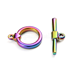 イオンプレーティング（IP）304ステンレススチールマンテル  リング  虹色  リング：18x14x3mm  穴：1.5mm  バー：23.5x7x3  穴：1.8mm&nbsp;STAS-D142-04A-M