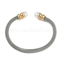女性用304ステンレススチールカフバングル  ABSの模造パールと  ステンレス鋼色  内径：2-1/4インチ（5.8cm）&nbsp;STAS-M023-10GP