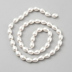 真珠のようなガラスの真珠のティアドロップビーズ連売り  貝殻色  9.5x6.5mm  穴：0.8mm  約46個/連  16.02''（40.7センチメートル）&nbsp;GLAA-WH0057-02B