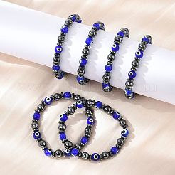 Handmade Evil Eye Lampwork Beads Stretch Bracelets&nbsp;BJEW-JB04461-02