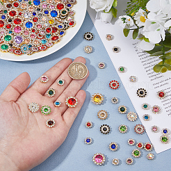ガラスラインストーンボタン  黄金トーン合金パーツ  花  ミックスカラー  9~16x4~7mm  穴：2.5~5x1.5~2.5mm  250個/セット&nbsp;DIY-HS0001-64