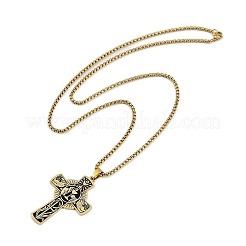 201 Stainless Steel Eucharist Holy Communion Cross Pendant Box Chain Necklaces&nbsp;NJEW-M010-04G