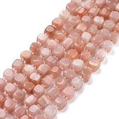 天然石ピーチ色ムーンストーンビーズ連売り  シードビーズで  正方形  6~7x6~7x6~7mm  穴：1mm  約45個/連  15.16インチ（38.5cm）〜15.83インチ（40.2cm）&nbsp;G-K323-05