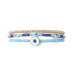 3Pcs 3 Style Evil Eye Polymer Clay & Glass Seed Beaded Stretch Bracelets Set for Women&nbsp;BJEW-JB09228