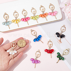 24色の樹脂製ビッグペンダント12個  金メッキ合金パーツとラインストーン付き  バレエ少女  ミックスカラー  60x31x4mm  穴：2mm  2個/カラー&nbsp;FIND-SC0011-64