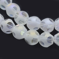 電気メッキガラスビーズセット  ABカラーメッキ  艶消し  ラウンド  フローラルホワイト  8mm  穴：1mm  約70~72個/連  21.25インチ（52~54cm）&nbsp;EGLA-P032B-8mm-AB02