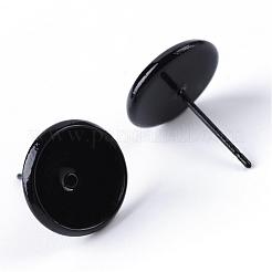 スプレー塗装真鍮スタッドピアスのセッティング  鉄のピン付き  ブラック  トレイ：10mm  12mm  ピン：0.8mm&nbsp;MAK-R006-02