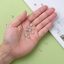 真鍮グレードAクリスタルラインストーンスペーサービーズ  カドミウムフリー＆鉛フリー  波エッジ  ロンデル  銀  6x3mm  穴：1mm&nbsp;RB-A006-6MM-S