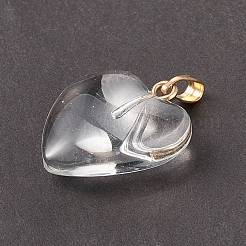 塗装ガラスペンダントスプレー  金メッキの鉄のベイル付き  イミテーション翡翠  ハート  透明  22x20.5x7mm  穴：6x2mm&nbsp;GLAA-N035-016-A03