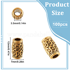 100 個のチベットスタイル亜鉛合金ビーズ  鉛フリー＆カドミウムフリー  チューブ  アンティーク黄金  12x7mm  穴：3.5mm&nbsp;FIND-SP0001-95B