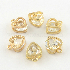 ハート合金チャーム  キュービックジルコニア付き  ライトゴールド  12x8.5x5mm  穴：1mm&nbsp;X-ZIRC-R007-043A-03