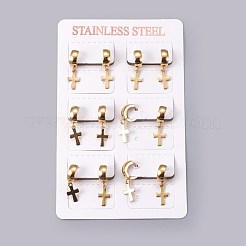 304ステンレススチールフープピアス  クロス  ゴールドカラー  23mm  ピン：1mm&nbsp;EJEW-O087-02