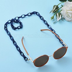 眼鏡チェーン  眼鏡用ネックストラップ  天然石風スタイルのアクリルペーパークリップチェーン付き  合金カニカンとラバーループエンド  ダークブルー  30.11インチ（76.5cm）&nbsp;AJEW-EH00071-01