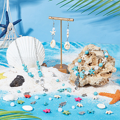 DIYの海のジュエリー作りキット  ヒトデ、イルカ、チップを含む 合成ターコイズ、天然貝殻、模造宝石アクリルビーズ  鉄リング  合金ペンダント&クラスプ  ミックスカラー  406個/箱&nbsp;DIY-PH0013-78