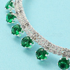 Green Cubic Zirconia Diamond Charm Bracelet with Rack Plating Brass Link Chains&nbsp;BJEW-Q771-03S