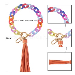 チェーンリンクリストレットキーチェーン  アクリル ブレスレット タッセル キーホルダー  合金パーツ  オレンジ  28.5cm&nbsp;HJEW-SW00014-07