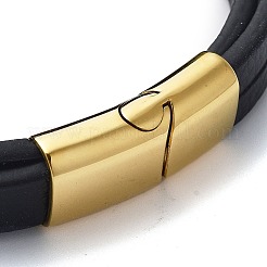 PVD Vacuum Plating Men's Black PU Leather Cord Multi-strand Bracelets&nbsp;BJEW-K243-40G