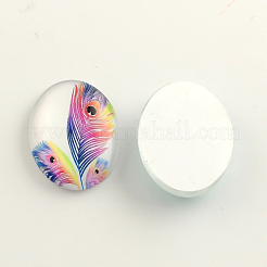 Feather Pattern Glass Flatback Oval Cabochons&nbsp;GGLA-R022-25x18-24